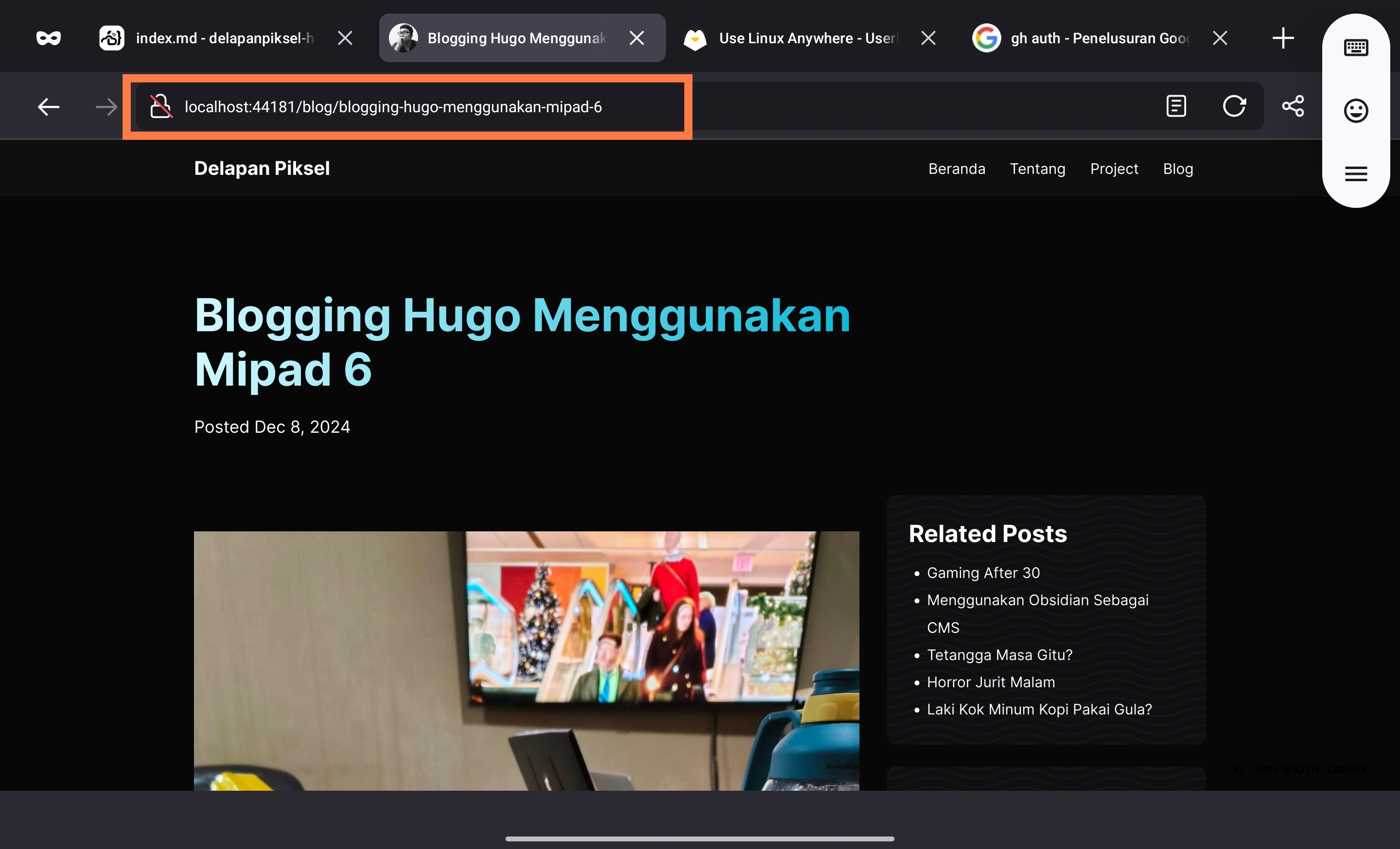 Tampilan preview hugo di browser Android